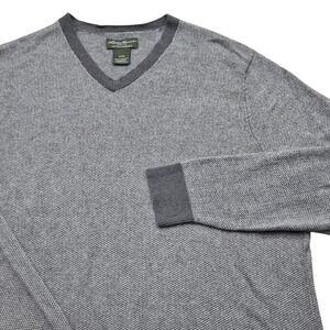 Eddie Bauer Cotton Cashmere Blend V‎ Neck Sweater Mens XL Gray Pullover